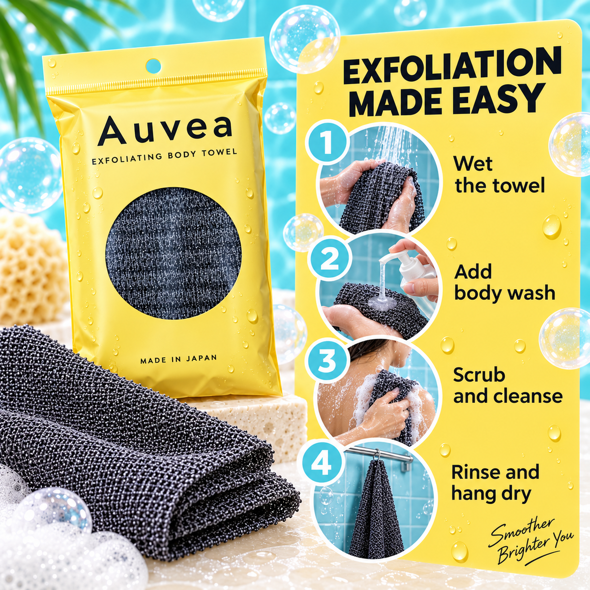 Auvea Exfoliating Body Towel – Deep Cleansing & Skin-Smoothing Shower Towel